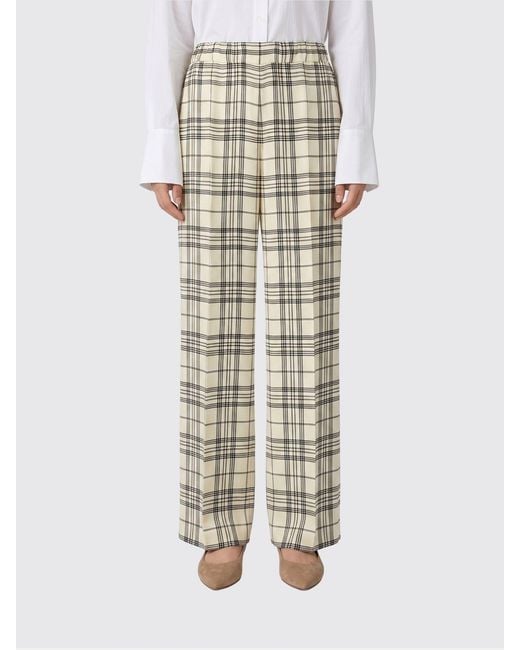 Jil Sander Natural High-Waisted Check Print Wide-Leg Viscose Trousers