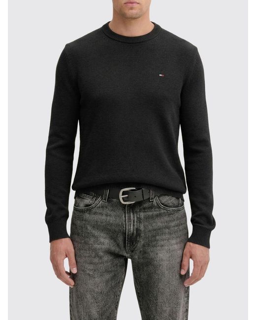 Tommy Hilfiger Black Crew Neck Top With Logo for men