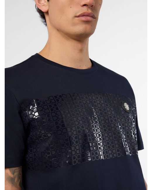 Billionaire Blue Slim Fit Cotton T-Shirt With Contrasting Logo On The Chest for men