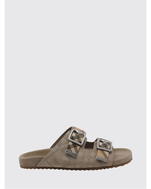 Burberry Natural Urchin Check Embossed Suede Sandals for men