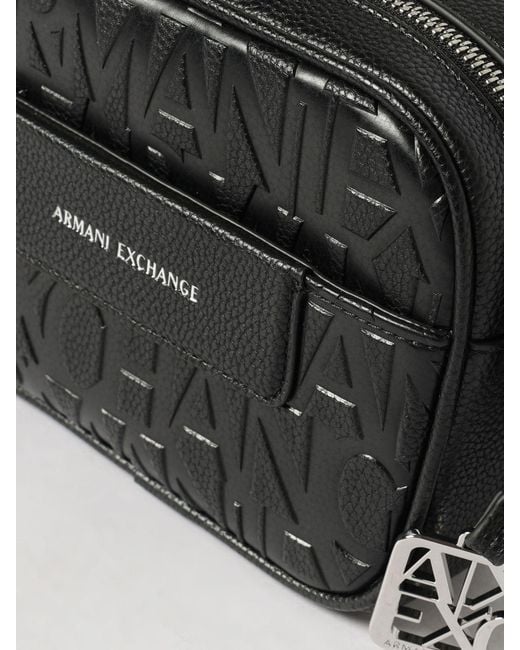 ARMANI EXCHANGE Black Grained Synthetic Leather Bag With Embossed Logo