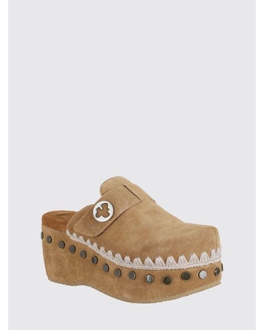 Mou White Plain Suede Clogs With Studs