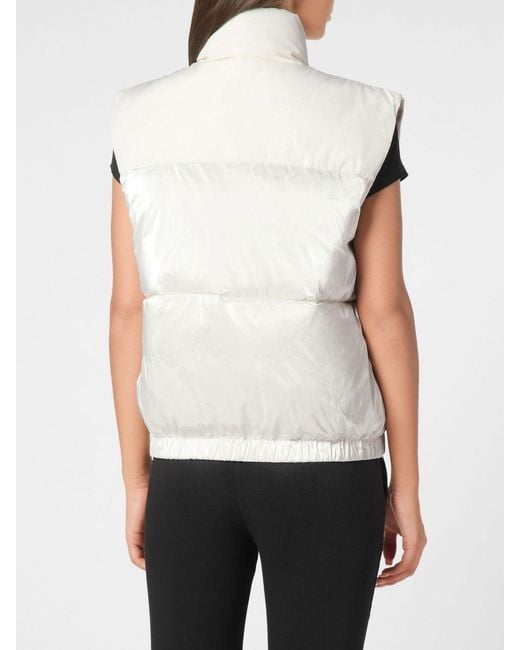 Philipp Plein White Short Quilted Nylon Gilet With High Neck And Zip