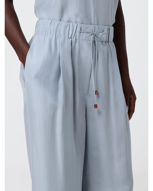 Alysi Blue Silk Palazzo Trousers With Drawstring