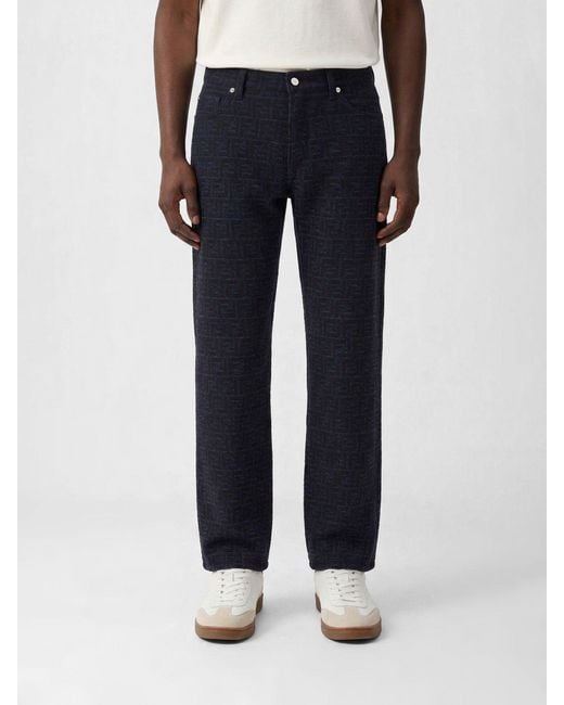 Fendi Blue Monogram Denim Straight Jeans for men