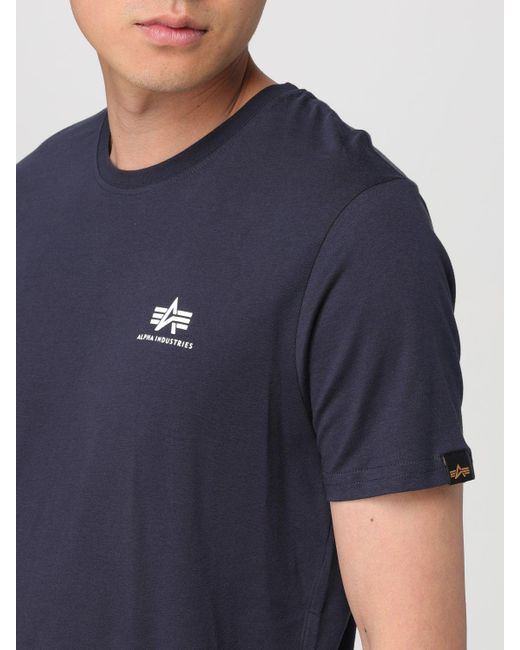 T-shirt in cotone con logo di Alpha Industries in Blue da Uomo