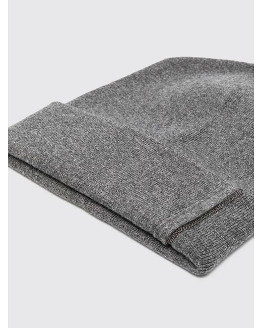 Brunello Cucinelli Gray Cuffed Pure Cashmere Beanie With Monili Embellishment