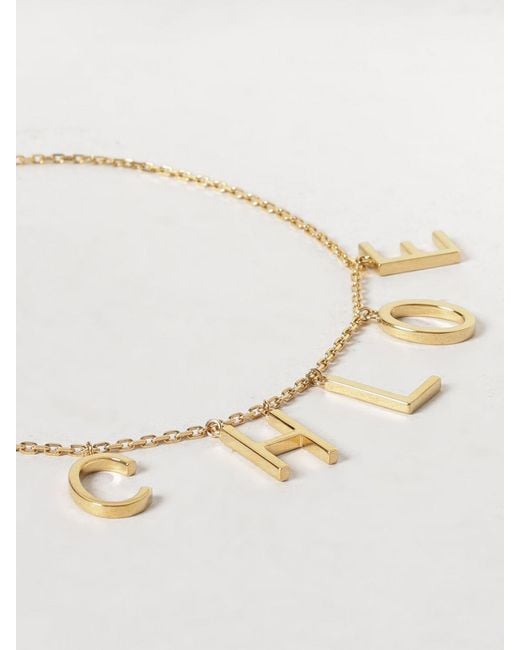 Chloé Natural ChloÉ Brass Necklace With Logo Charm
