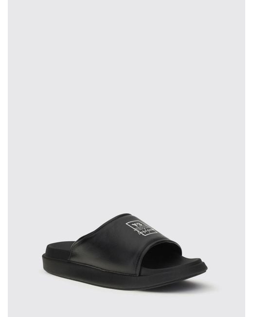Y-3 Black Leather Sliders for men