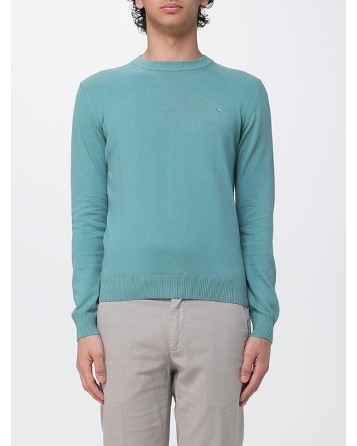 Brooksfield Blue Cotton Crew Neck Sweater With Logo for men