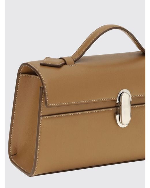 SAVETTE Brown Symmetry Smooth Calfskin Clutch With Flat Handle And Flap