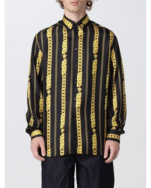 Versace Black Chain Pinstripe Silk Shirt for men