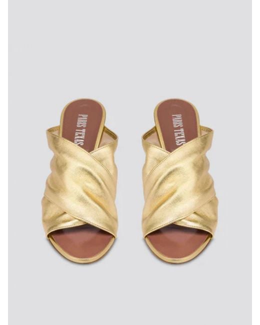 Paris Texas Natural Ruched Leather Mules Open Toe Heels