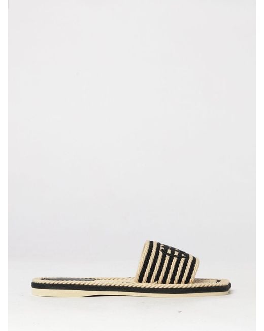 Chloé White ChloÉ Sand Striped Cotton Slide Sandals With Low Heel And Logo