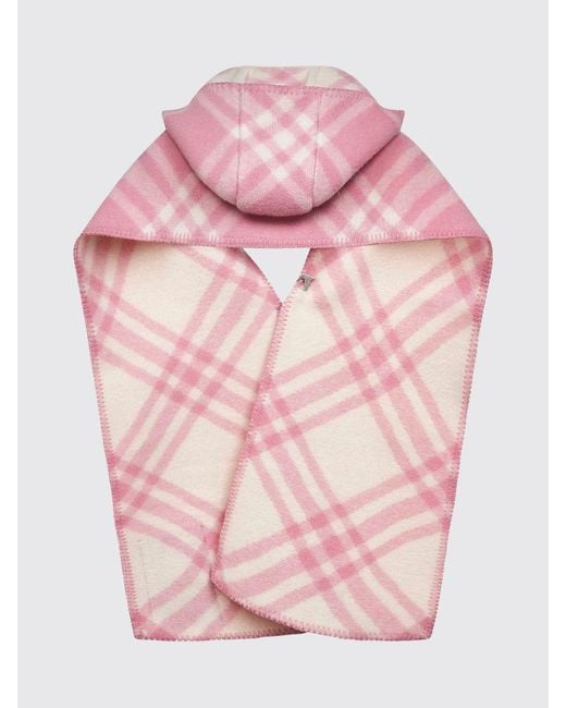 Burberry Pink Vintage Check Wool Hooded Scarf