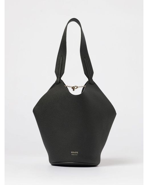 Khaite Black Mini Lotus Leather Bag