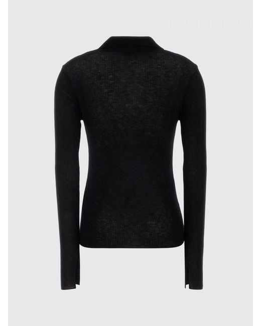 Ganni Black Long-Sleeved Slim Fit Wool Knit Polo With A Ribbed Collar