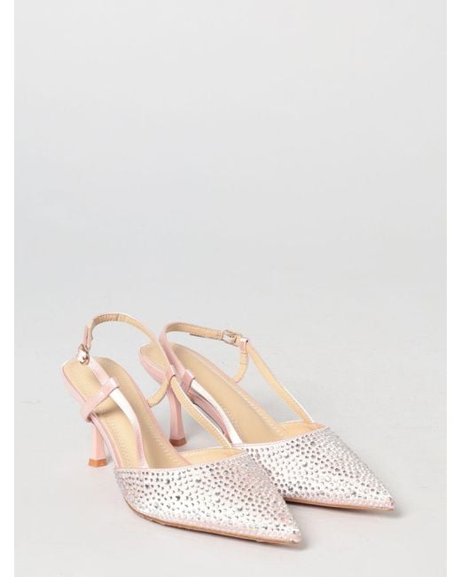 Twentyfourhaitch Pink San Francisco Satin Slingbacks With Rhinestones