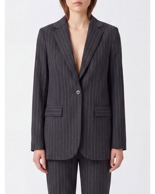 Semicouture Gray Pinstriped Wool-Blend Blazer With A Slim Fit And Single-Button Closure