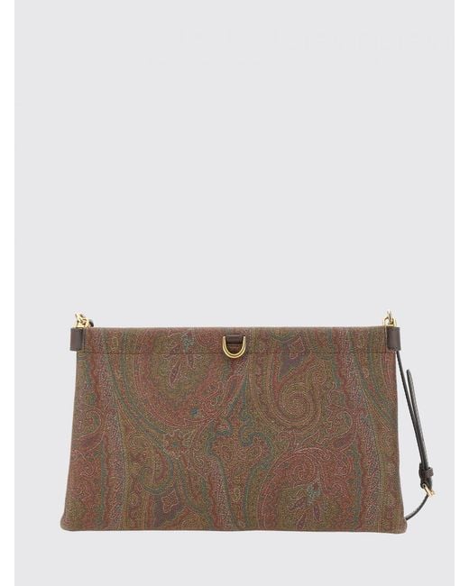 Etro Brown Coated Cotton Paisley Print Bag