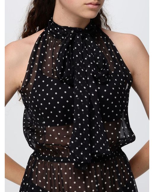 Crida Milano Black Taormina Polka-Dot Silk Chiffon Midi Dress With Halter Neck