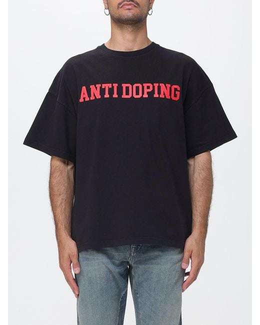 MSGM Black Relaxed Fit Cotton Crewneck T-Shirt With Contrast Slogan Print for men