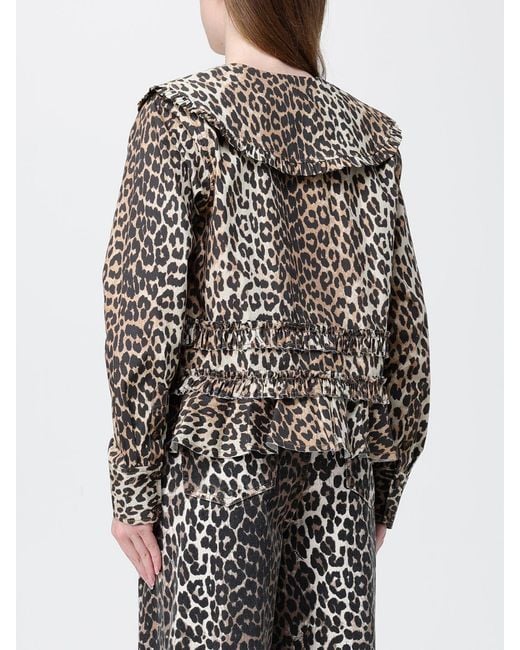 Ganni Gray Organic Cotton Shirt With Animal Print