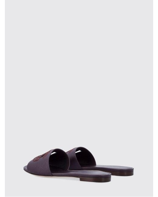 Dolce & Gabbana Purple Dolce &Amp Gabbana Grained Leather Sliders With Rhinestone Monogram
