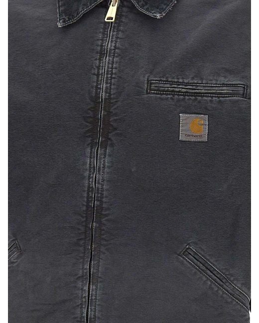 Carhartt Blue Og Detroit Cotton Jacket With Zip Closure And Logo Patch for men