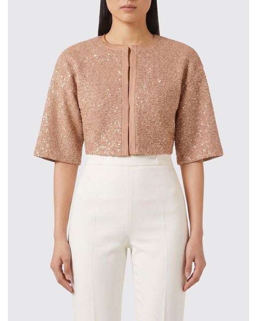 Elisabetta Franchi Natural Lurex Crew-Neck Evening Top