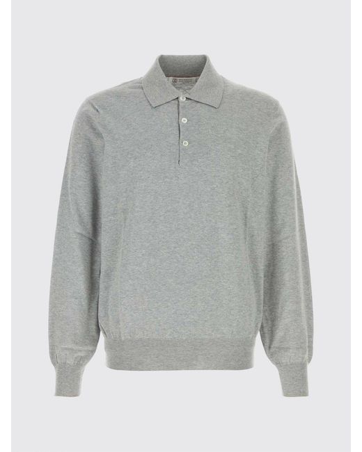 Brunello Cucinelli Gray Cotton Knit Polo Shirt for men