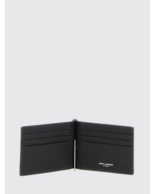Saint Laurent White Tiny Cassandre Grained Leather Wallet for men