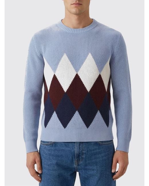 Ballantyne Blue Cotton Crewneck Pullover With Diamond Pattern for men