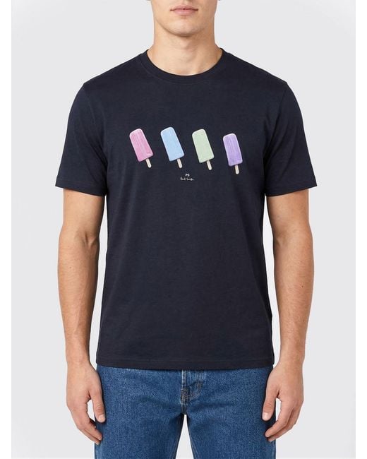 Paul Smith Blue Crew Neck Cotton T-Shirt for men
