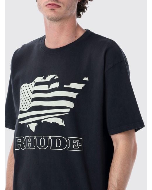 Rhude Blue Crewneck Cotton T-Shirt With Graphic Print And Contrast Logo for men