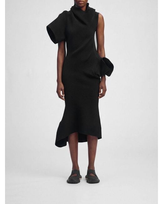 Issey Miyake Black Asymmetrical One-Shoulder Long Jersey Dress