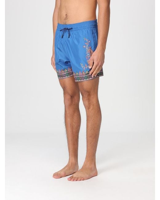 Etro Blue Polyester Swimsuit With Paisley Print for men