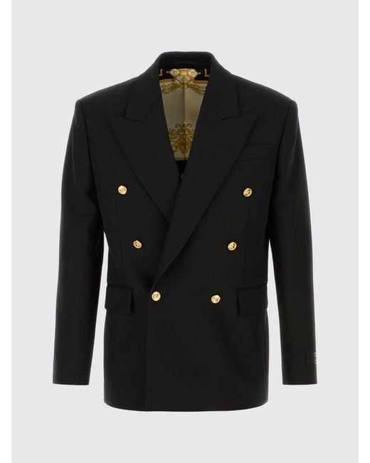 Versace Blue Double-Breasted Virgin Wool Blazer for men
