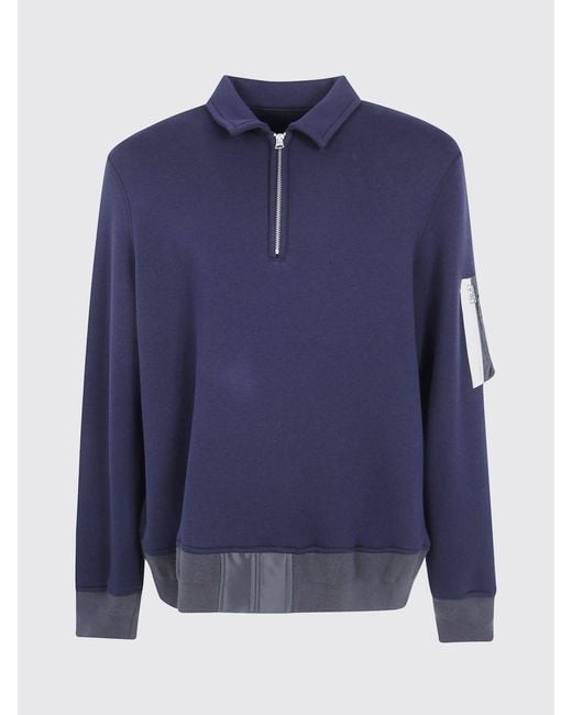 Sacai Blue Long-Sleeved Zip-Up Cotton-Blend Polo Shirt for men