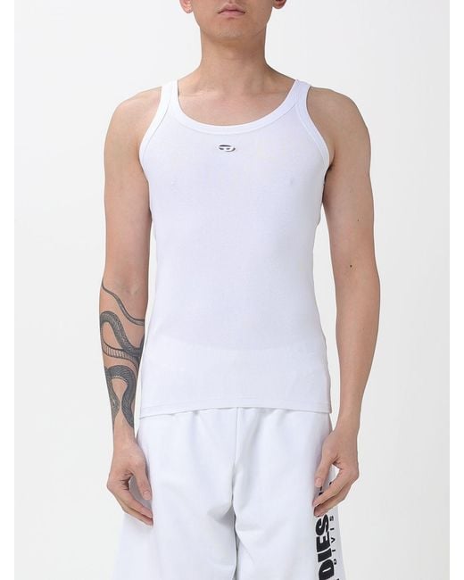 DIESEL White Basic Cotton Tank Top With Logo for men