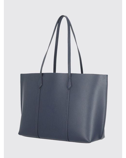 Tory Burch Blue Perry Grained Leather Shopping Bag