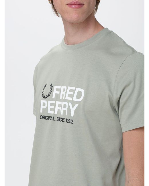 Fred Perry Gray Cotton T-Shirt With Logo for men