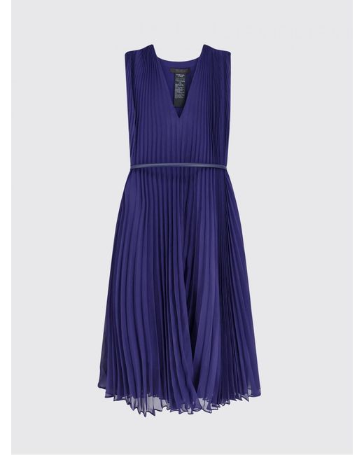 Max Mara Blue Pleated Dress With Belt