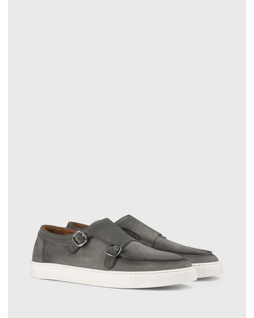 Doucal's Gray Suede Monk Strap Shoes for men