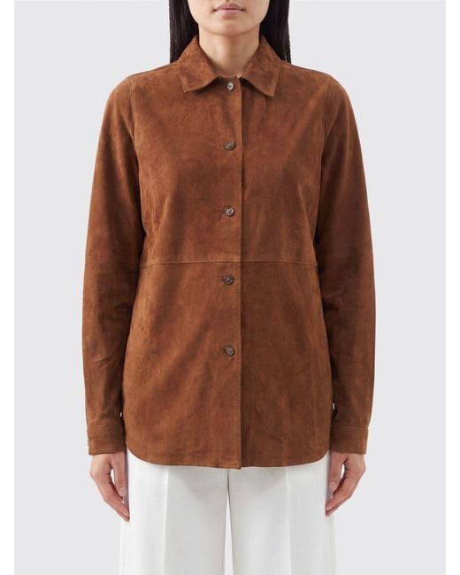 Semicouture Brown Suede Leather Shirt With French Collar