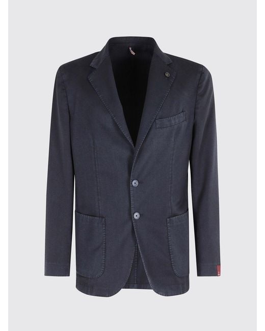 Santaniello Blue Virgin Wool Single-Breasted Blazer for men
