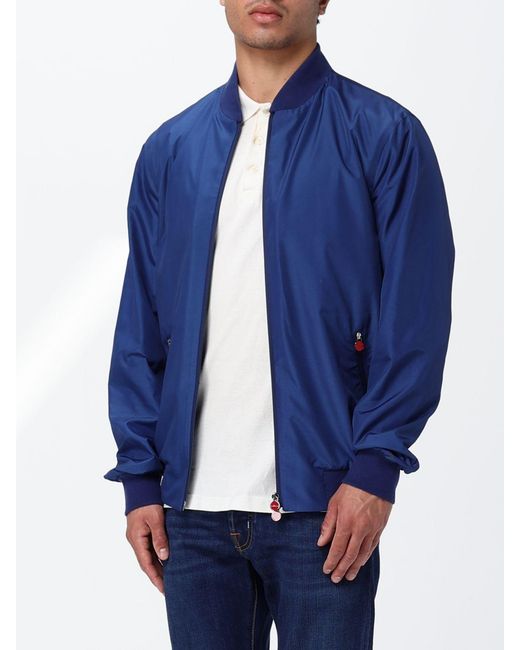 Kiton Blue Stretch Technical Fabric Bomber Jacket With Zip Closure for men