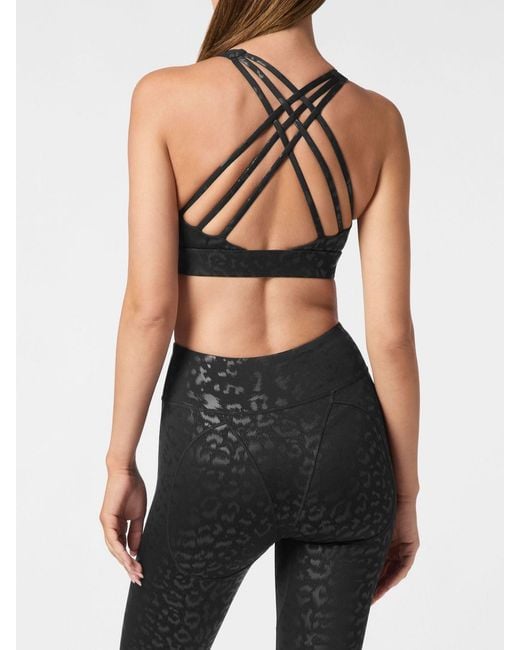 Philipp Plein Black Animal Print Shiny Lycra Top
