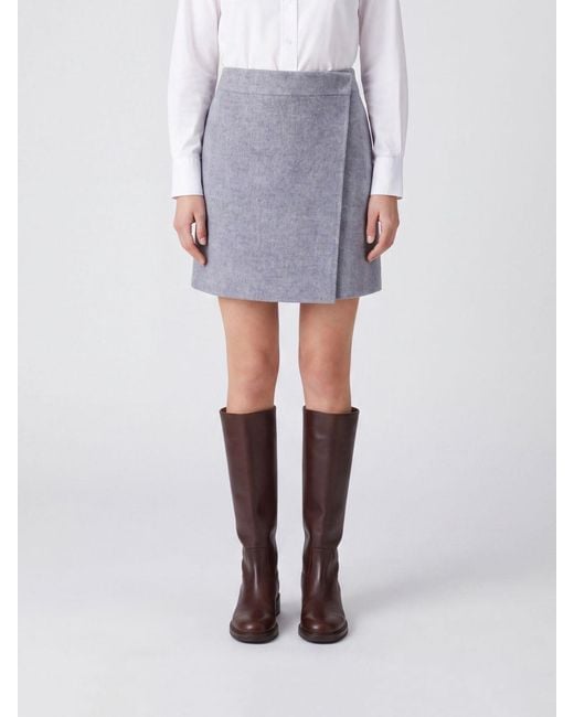Semicouture White High-Waisted Wool Wrap Miniskirt