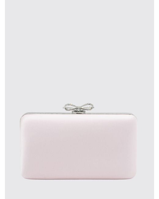 Self-Portrait Pink Bow And Rhinestone Embellished Satin Mini Clutch